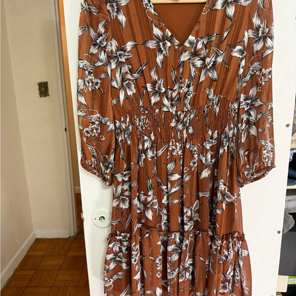 Floral Print Brown Dress